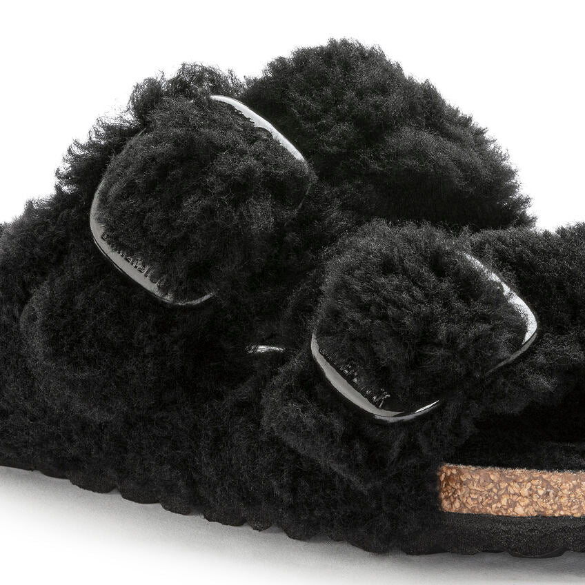 Birkenstock Arizona Big Buckle Teddy Black כפכפי נשים בירקנשטוק