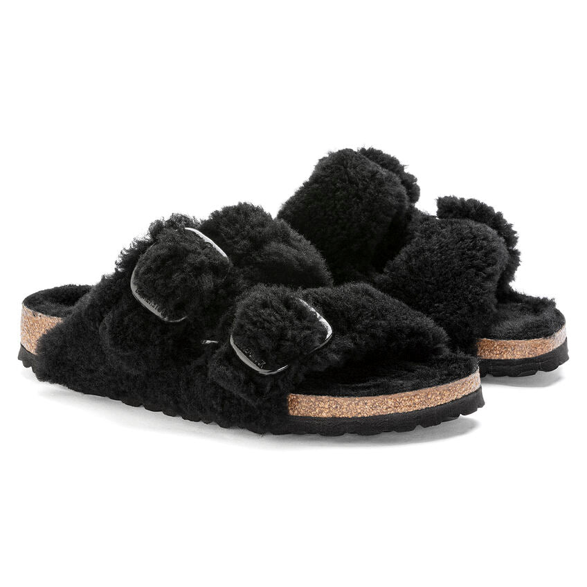 Birkenstock Arizona Big Buckle Teddy Black כפכפי נשים בירקנשטוק