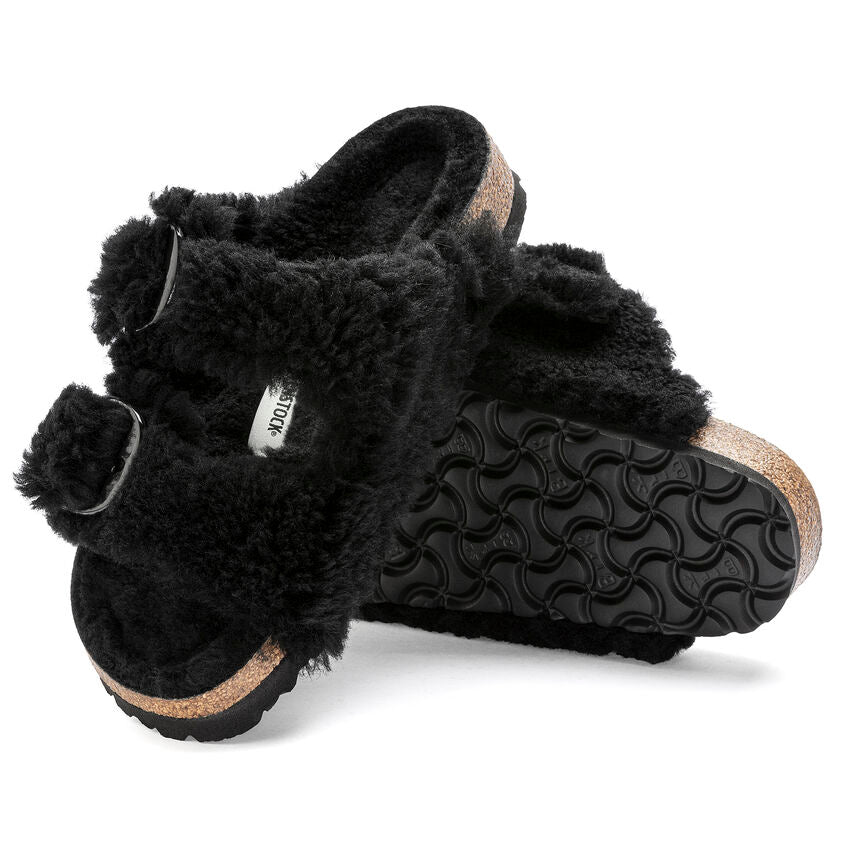 Birkenstock Arizona Big Buckle Teddy Black כפכפי נשים בירקנשטוק