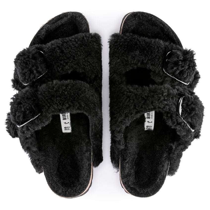 Birkenstock Arizona Big Buckle Teddy Black כפכפי נשים בירקנשטוק