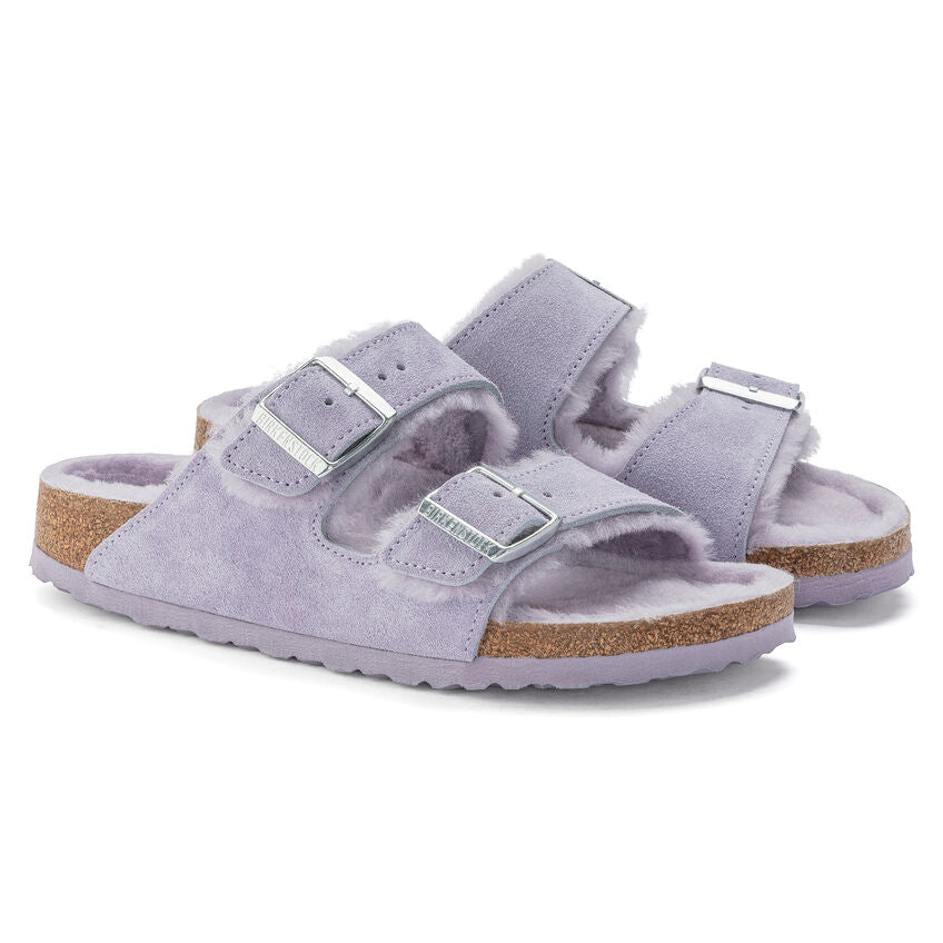 Birkenstock Arizona Fell Purple Fog בירקנשטוק כפכפי נשים אריזונה עם פרווה