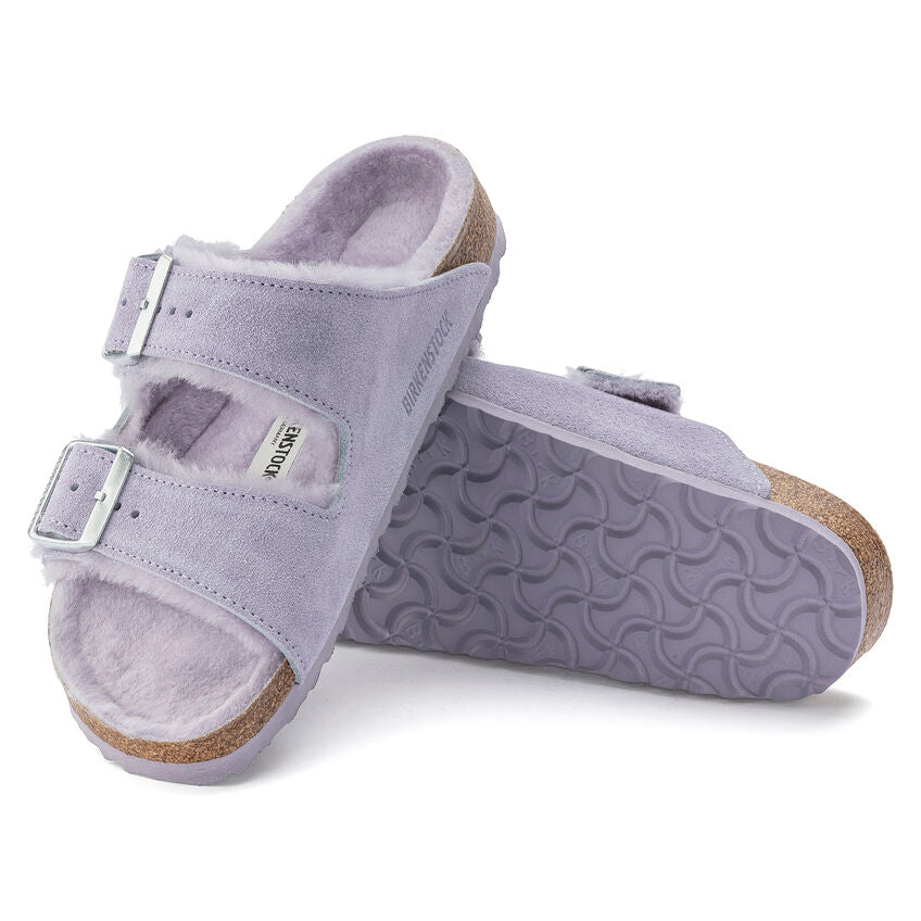 Birkenstock Arizona Fell Purple Fog בירקנשטוק כפכפי נשים אריזונה עם פרווה
