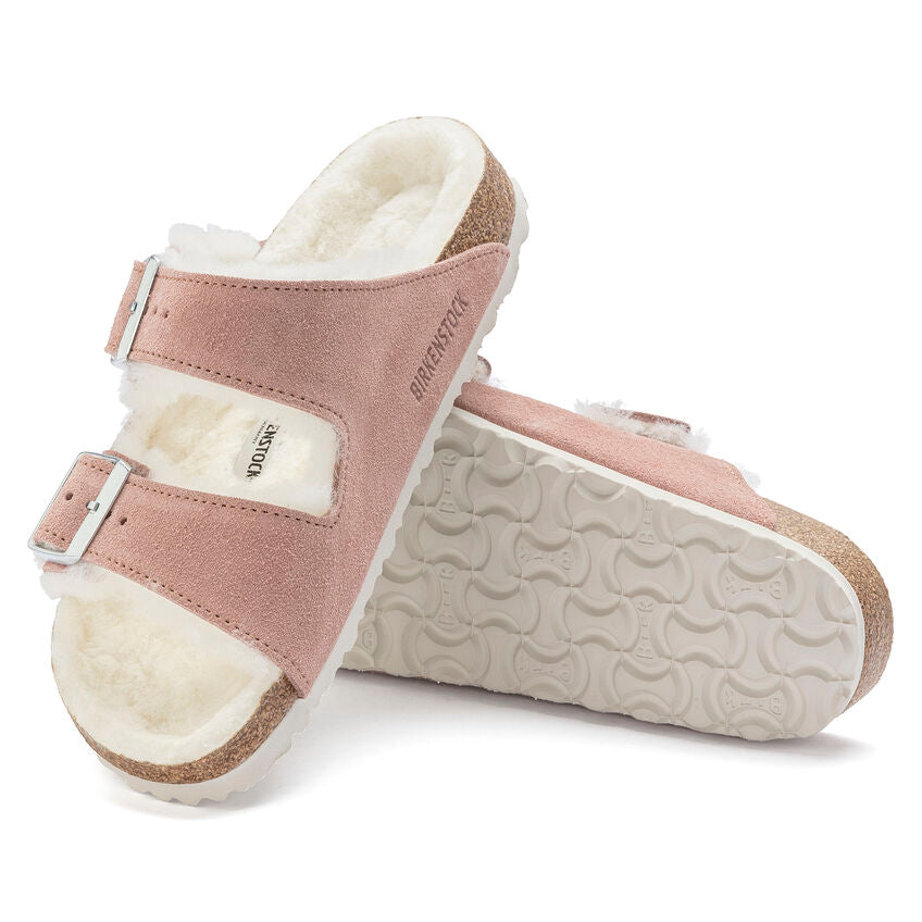Birkenstock Arizona Fell Pink Clay בירקנשטוק כפכפי נשים אריזונה עם פרווה