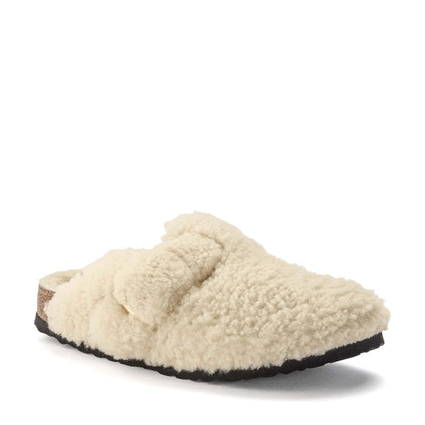 Birkenstock Boston Big Buckle Teddy Eggshell בירקנשטוק בוסטון אבזם פרווה נשים שמנת - Original's
