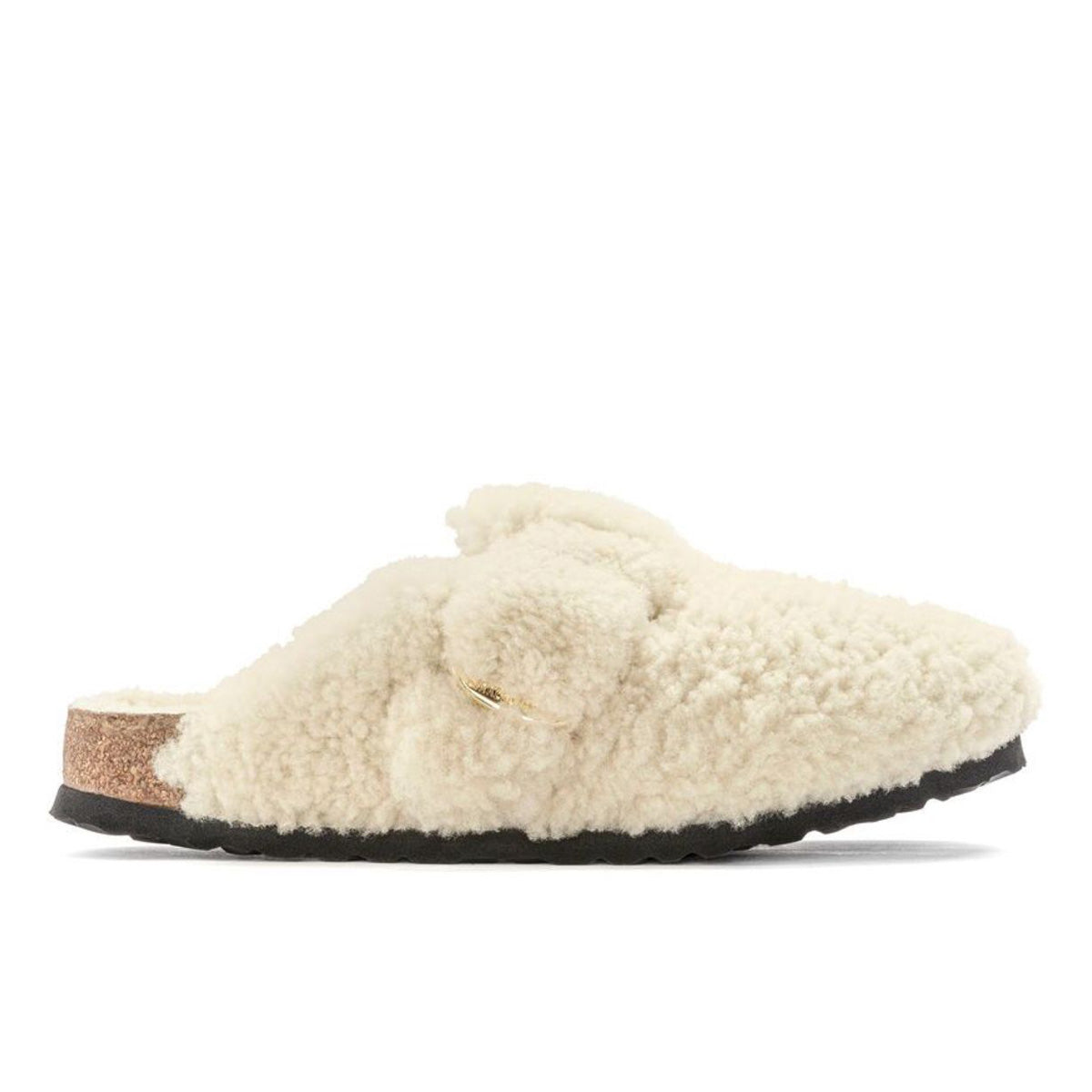 Birkenstock Boston Big Buckle Teddy Eggshell בירקנשטוק בוסטון אבזם פרווה נשים שמנת