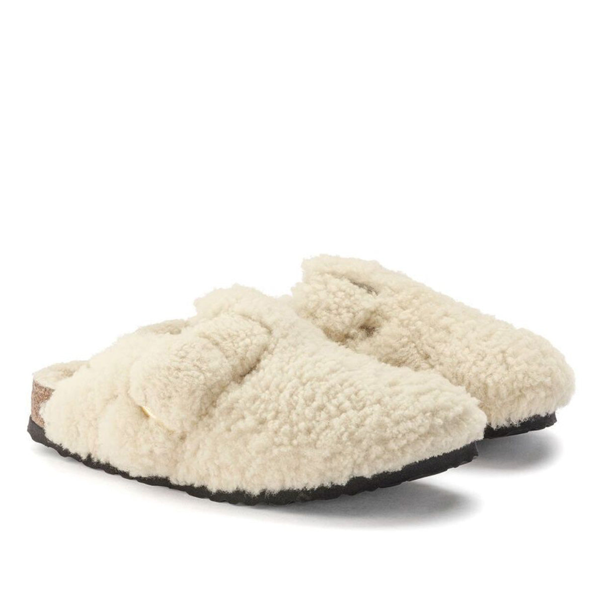 Birkenstock Boston Big Buckle Teddy Eggshell בירקנשטוק בוסטון אבזם פרווה נשים שמנת