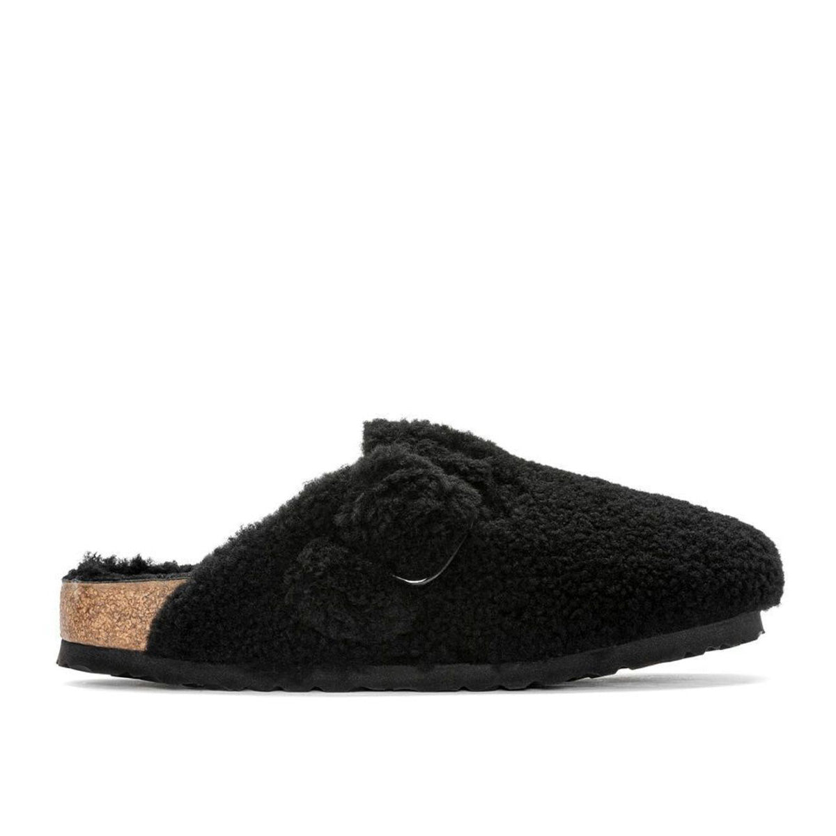 Birkenstock Boston Big Buckle Teddy Black בירקנשטוק בוסטון אבזם פרווה  נשים שחור