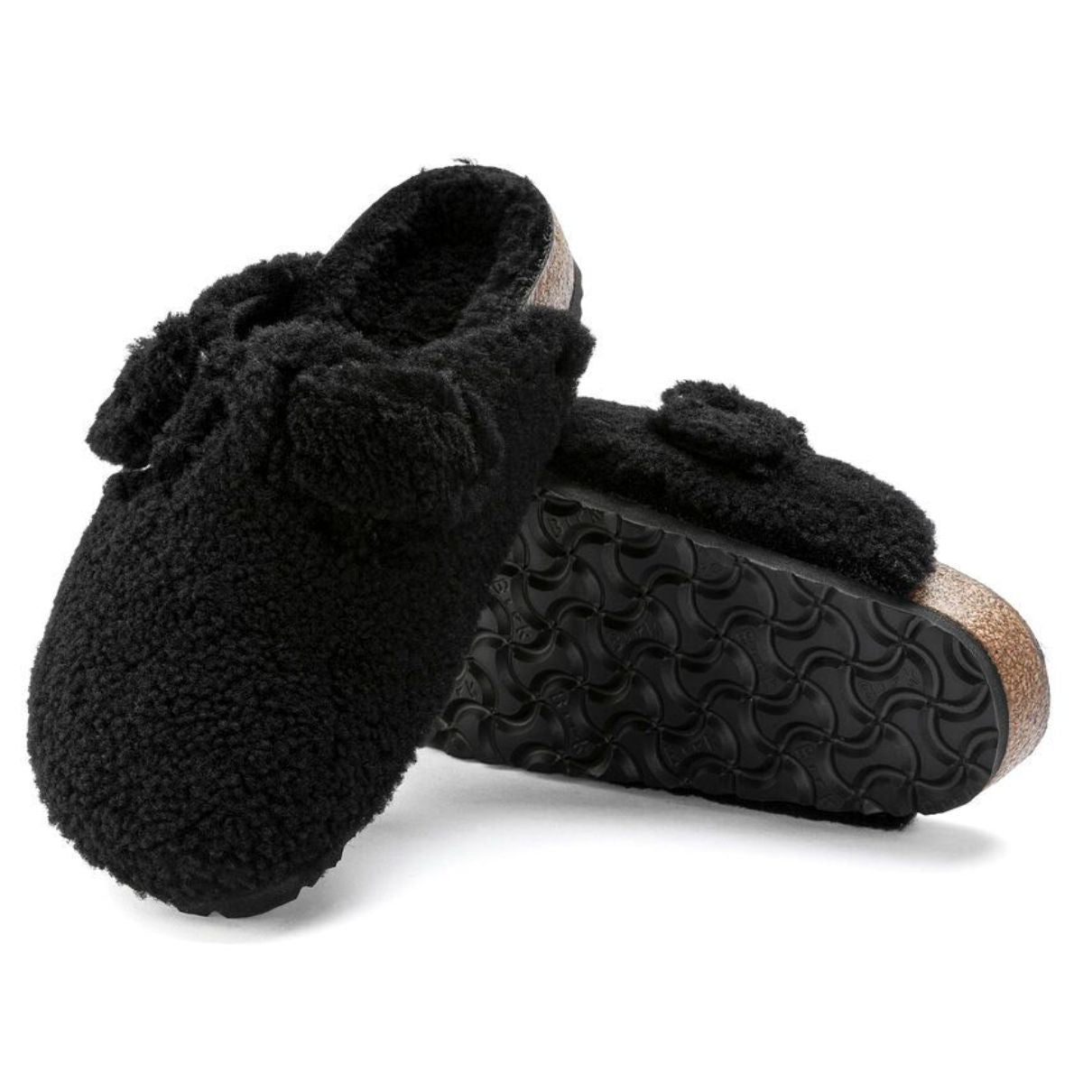 Birkenstock Boston Big Buckle Teddy Black בירקנשטוק בוסטון אבזם פרווה  נשים שחור