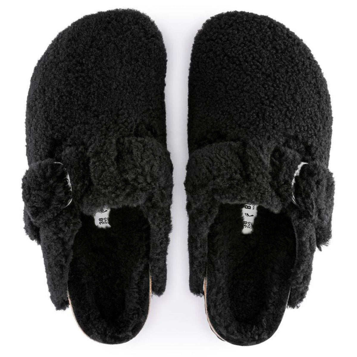 Birkenstock Boston Big Buckle Teddy Black בירקנשטוק בוסטון אבזם פרווה  נשים שחור