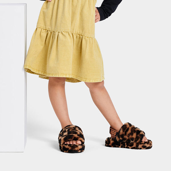UGG Fluff Yeah Panther Print Butterscotch פלאף סלייד מנומר ילדים