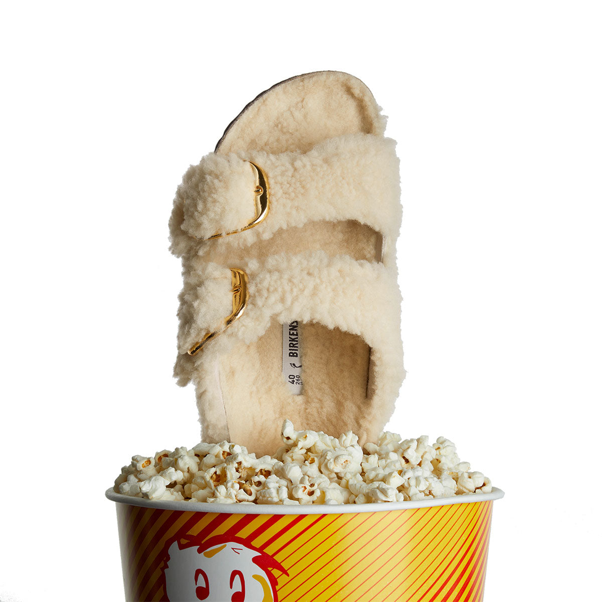 Birkenstock Arizona Big Buckle Teddy Eggshell כפכפי נשים בירקנשטוק