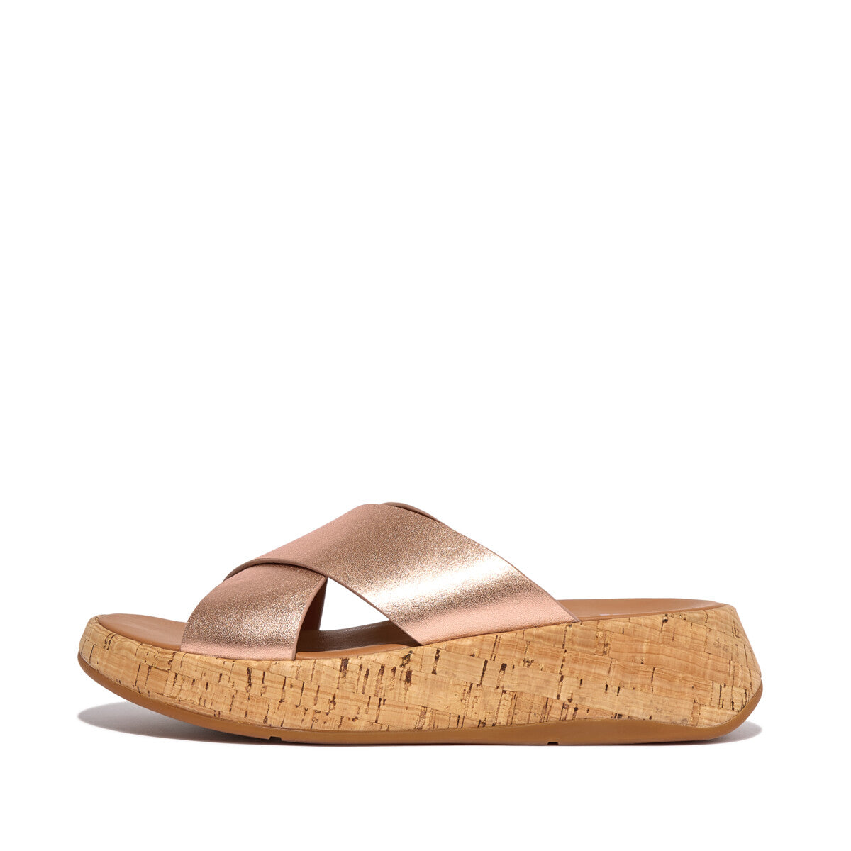 Fit Flop F-Mode Metallic Cork Flatform Slides Rose Gold כפכפי פיט פלופ לנשים