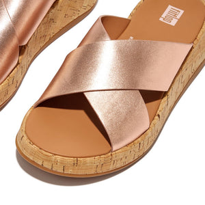 Fit Flop F-Mode Metallic Cork Flatform Slides Rose Gold כפכפי פיט פלופ לנשים