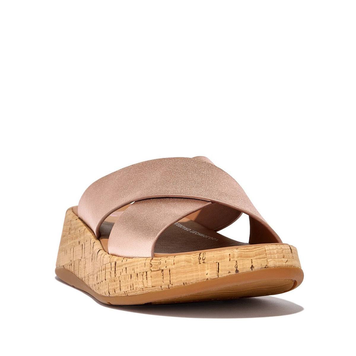 Fit Flop F-Mode Metallic Cork Flatform Cross Slides Rose Gold כפכפי פיט פלופ לנשים