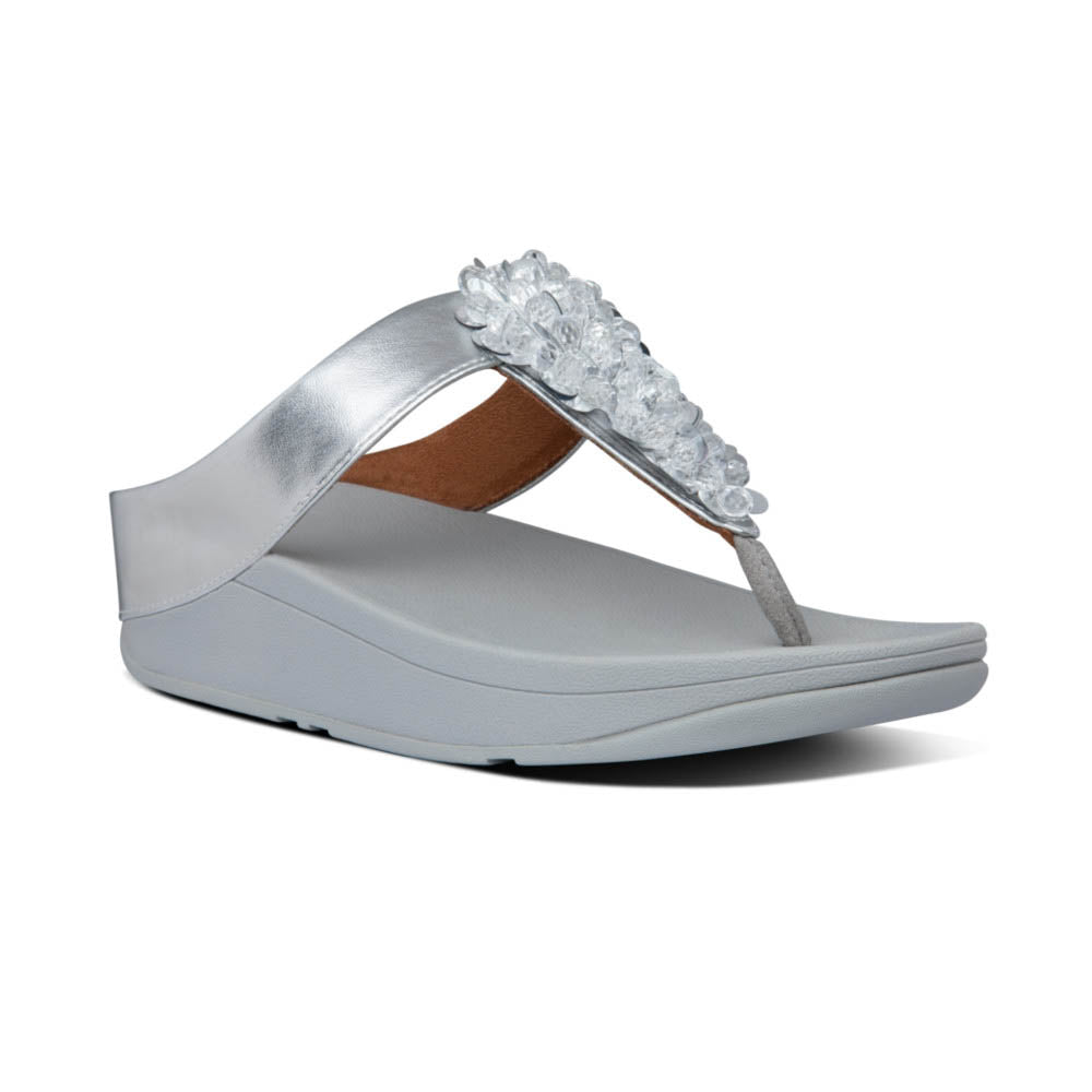 פיט פלופ פינו סיקווין סילבר Fit-Flop Fino Sequin Toe Thongs Silver (4527299199050)