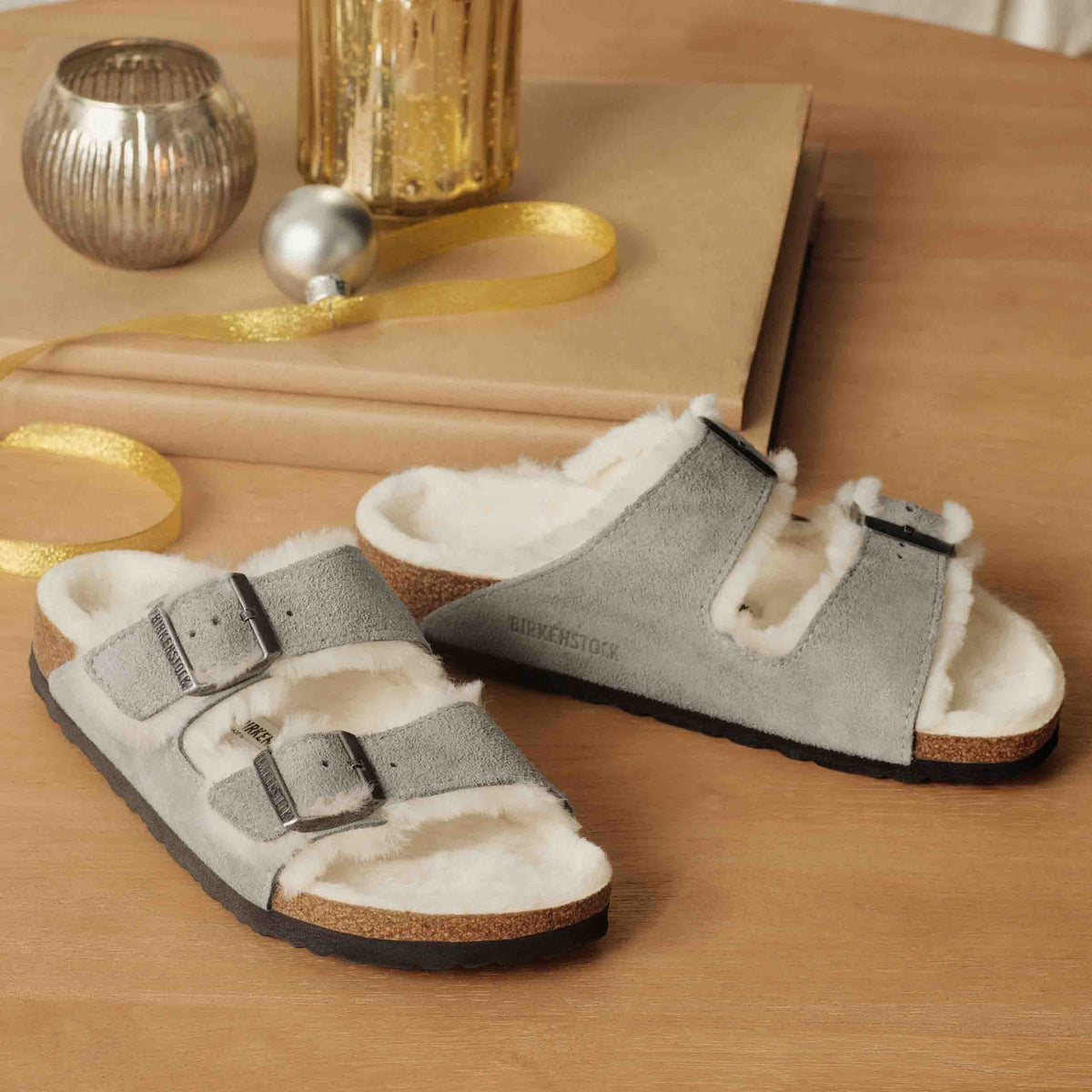 Birkenstock Arizona Fur Stone Coin בירקנשטוק כפכפי אריזונה נשים