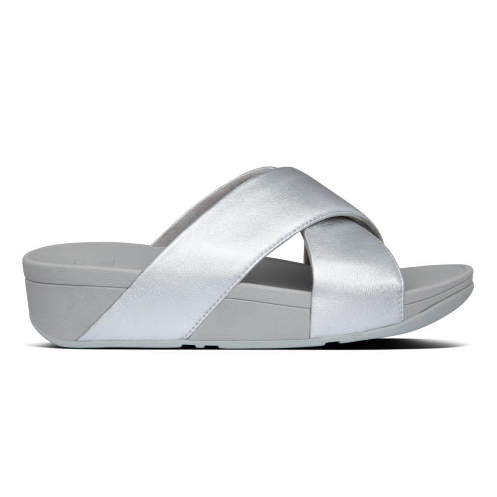 פיט פלופ לולו קרוס סלייד סילבר Fit-Flop Lulu Cross Slide Sandals Leather Silver (4527312601162)