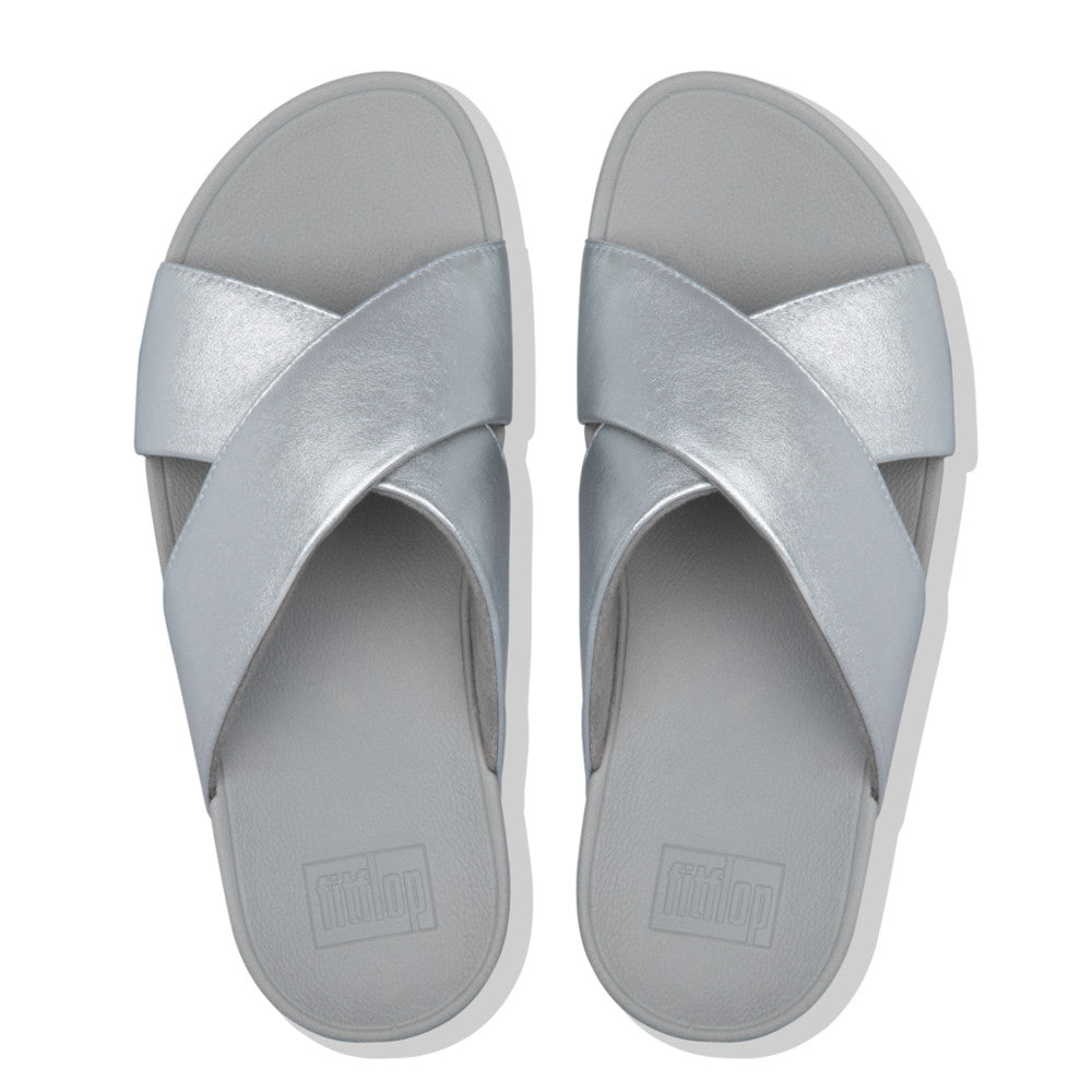 פיט פלופ לולו קרוס סלייד סילבר Fit-Flop Lulu Cross Slide Sandals Leather Silver (4527312601162)