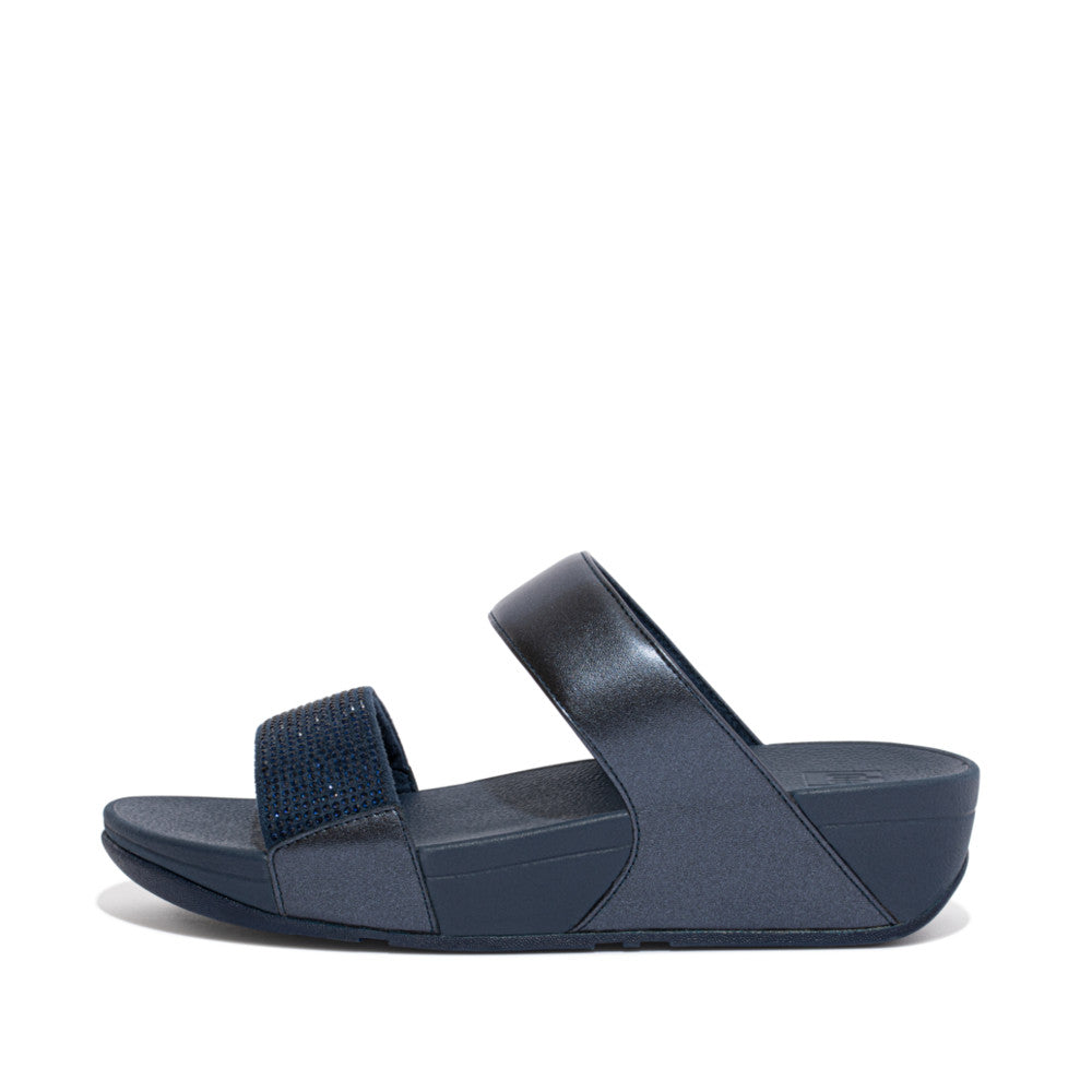 Fit Flop Lulu Crystal Embellished Slides Midnight Navy פיט פלופ כפכפי נשים