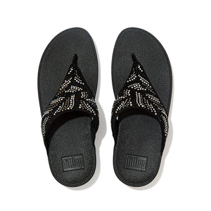 Fit Flop Lulu Crystal Feather Toe Post Sandals Black פיט פלופ לולו קריסטל