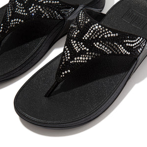 Fit Flop Lulu Crystal Feather Toe Post Sandals Black פיט פלופ לולו קריסטל