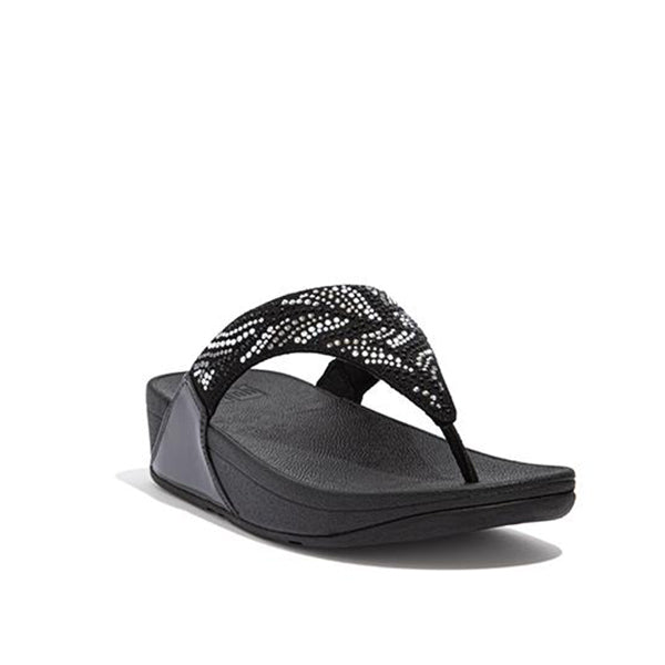 Fit Flop Lulu Crystal Feather Toe Post Sandals Black פיט פלופ לולו קריסטל