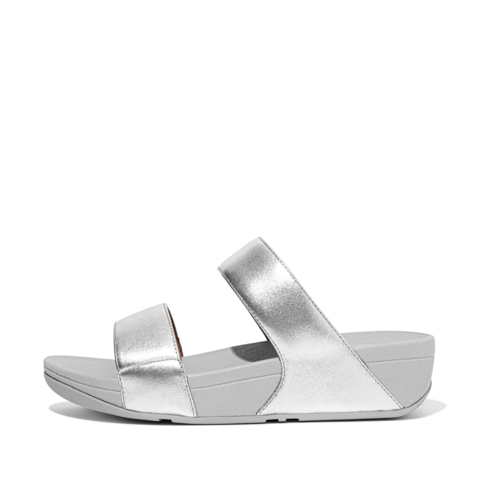 Fit-Flop Lulu Leather Slides Silver פיט פלופ כפכפי נשים