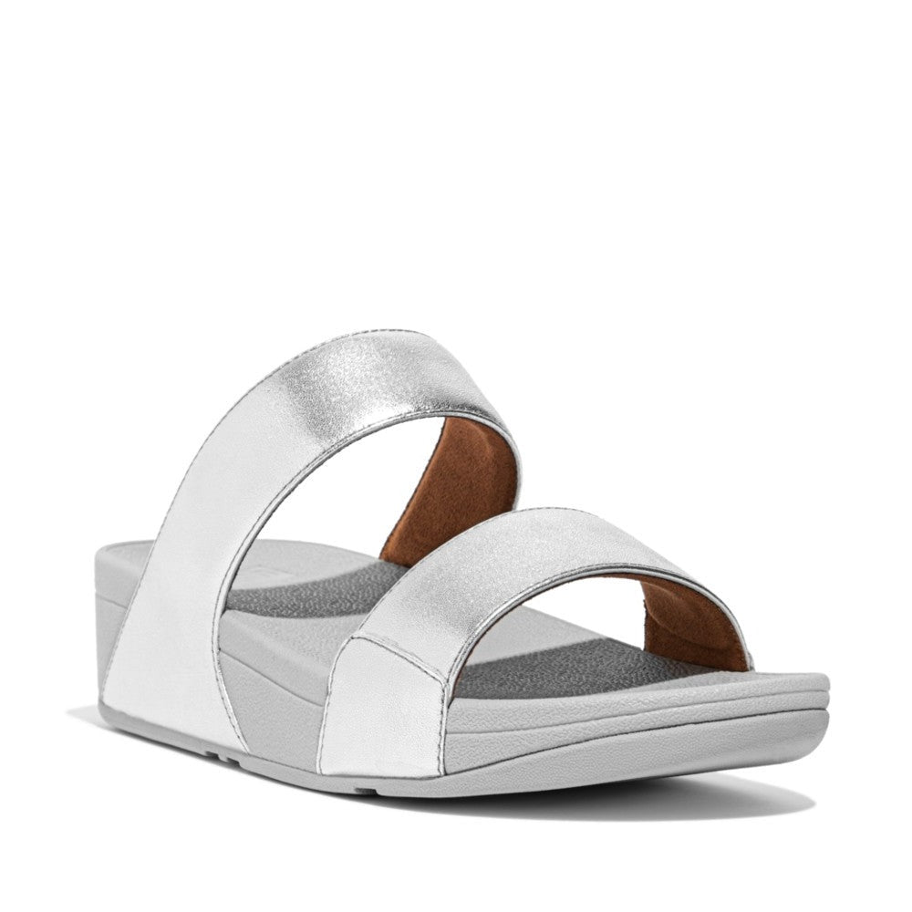 Fit-Flop Lulu Leather Slides Silver פיט פלופ כפכפי נשים