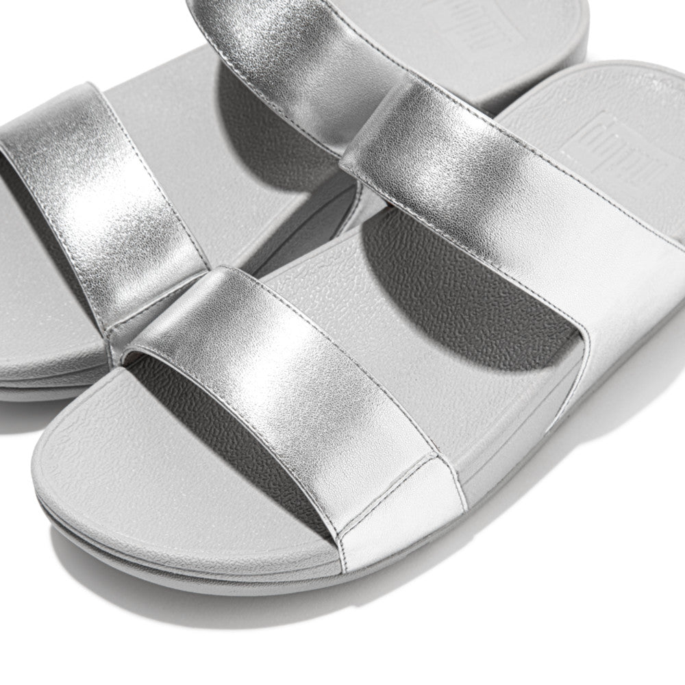 Fit-Flop Lulu Leather Slides Silver פיט פלופ כפכפי נשים