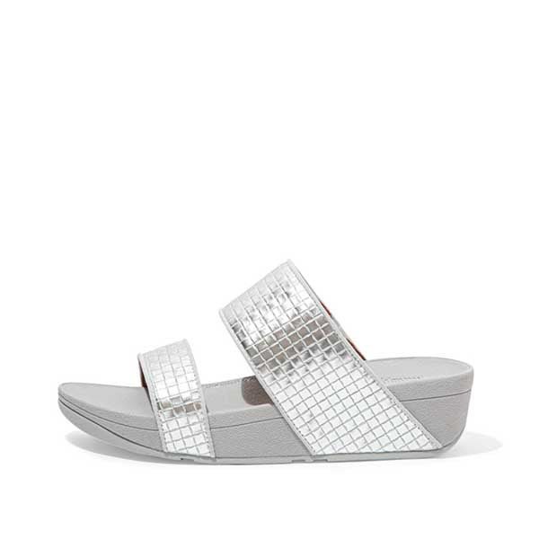 Olive Metallic Raffia Slides Silver - פיט פלופ  אוליב מטאלי סילבר