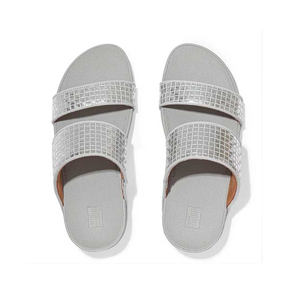 Olive Metallic Raffia Slides Silver - פיט פלופ  אוליב מטאלי סילבר