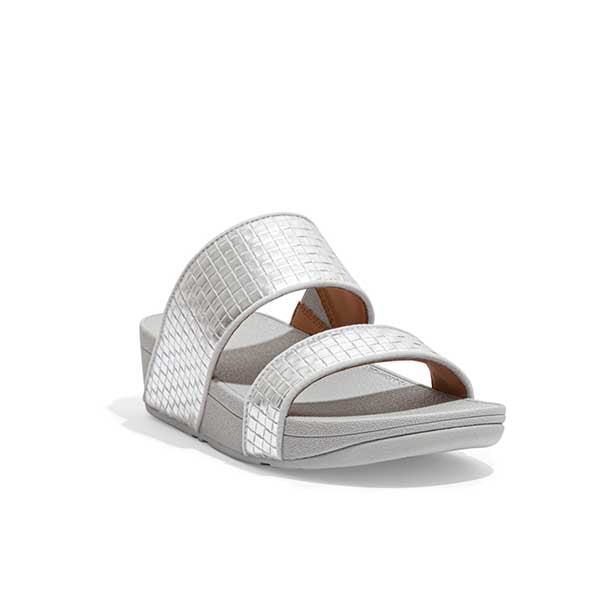 Olive Metallic Raffia Slides Silver - פיט פלופ  אוליב מטאלי סילבר