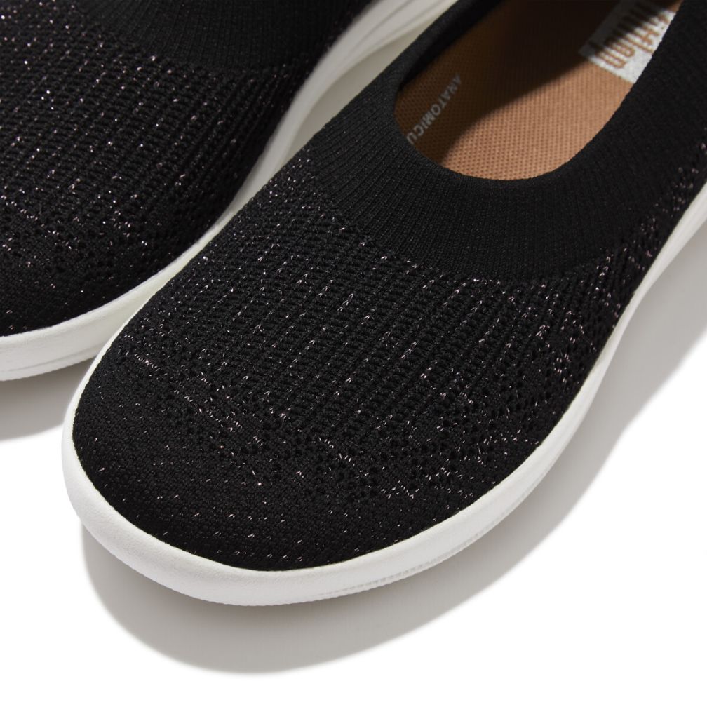 Fit-Flop Uberknit Slip-On Ballerina Black Rose Gold  אוברניט שחור רוז גולד פיט פלופ נעלי נשים