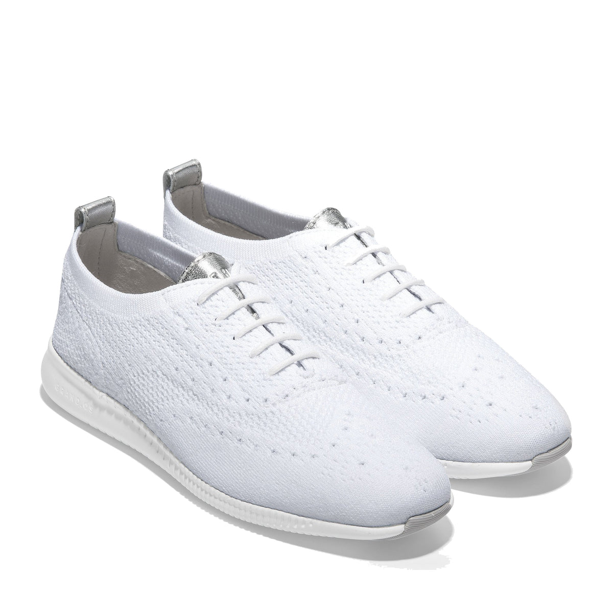 נעלי נשים קול האן  Cole Haan ZERØGRAND Stitchlite OX White Knit Argento